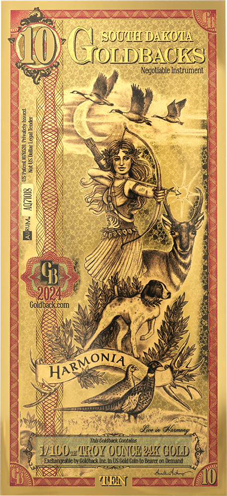 10 South Dakota Goldback Gold Note