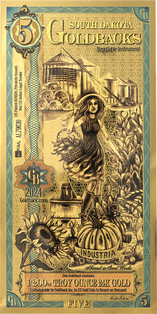 5 South Dakota Goldback Gold Note