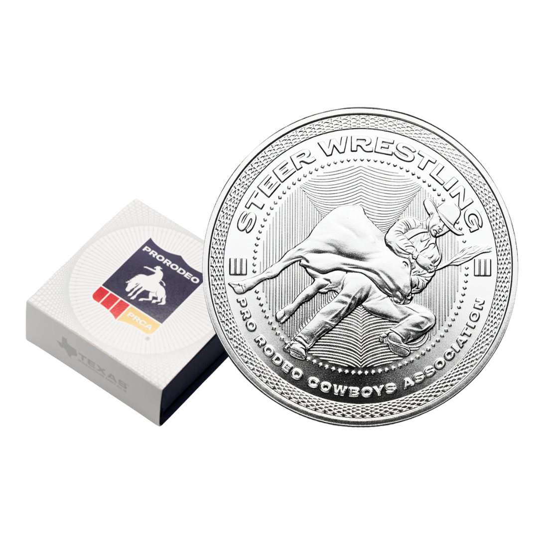 1 oz PRCA Steer Wrestling Silver Round (Reverse Proof) with Custom Box 