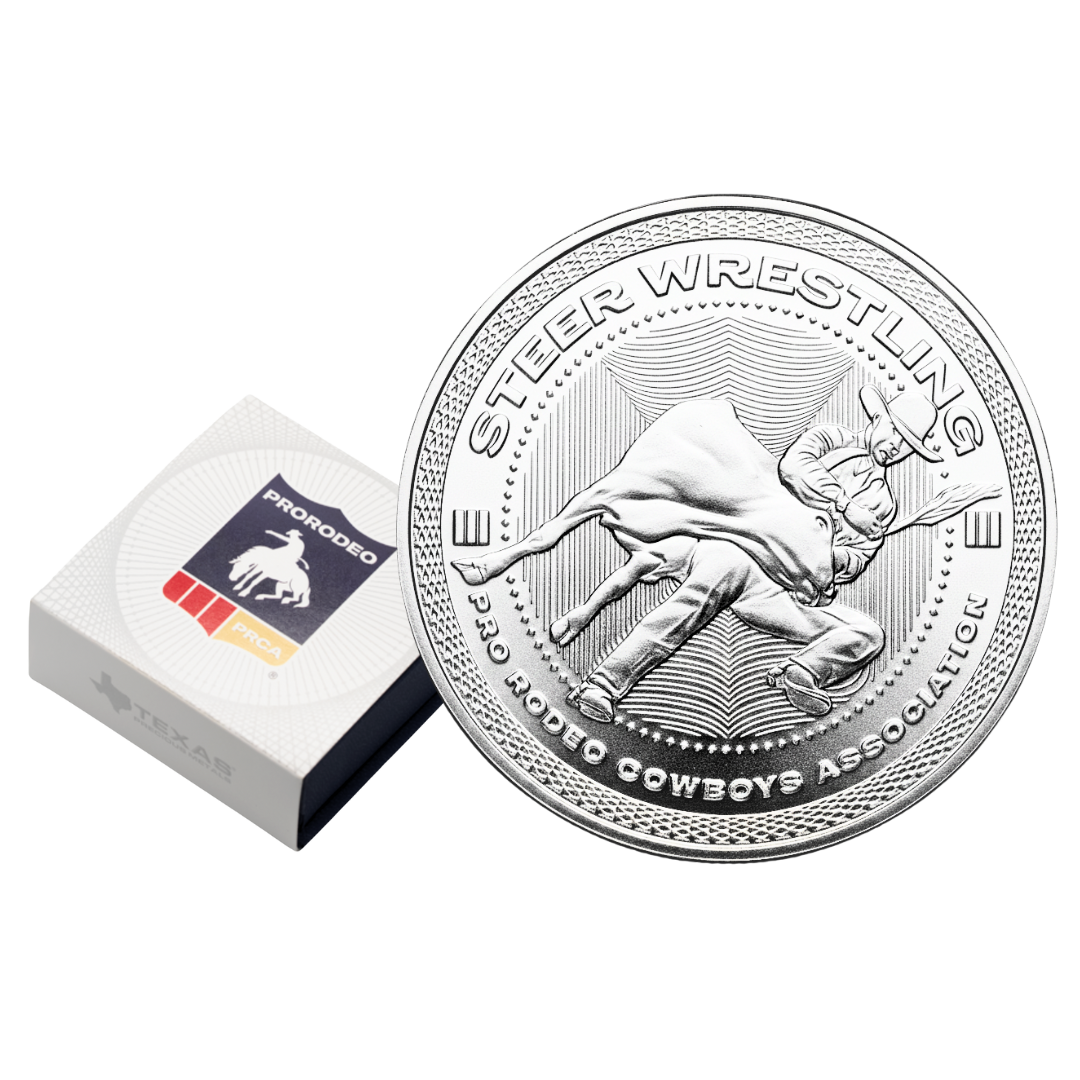 1 oz PRCA Steer Wrestling Silver Round (Reverse Proof) with Custom Box 
