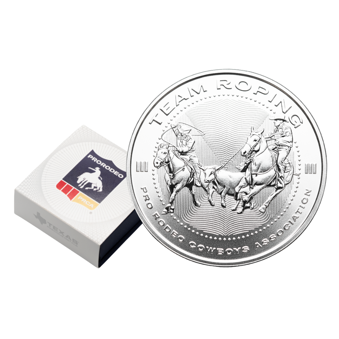 1 oz PRCA Team Roping Silver Round (Reverse Proof) with Custom Box 