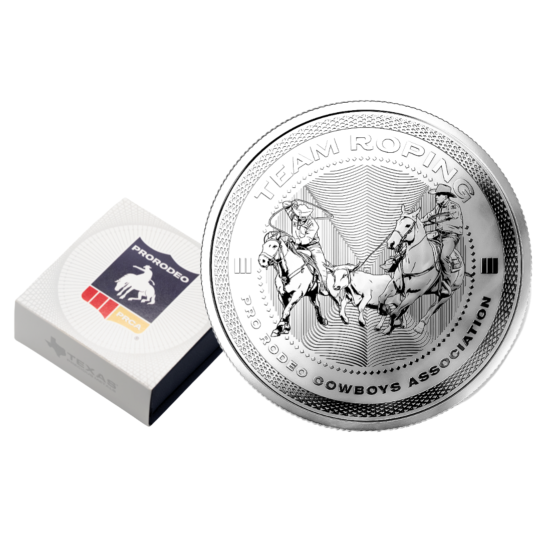 Team Roping Box Pads 1 oz PRCA Team Roping Silver Round with Custom Box | Texas Precious Metals