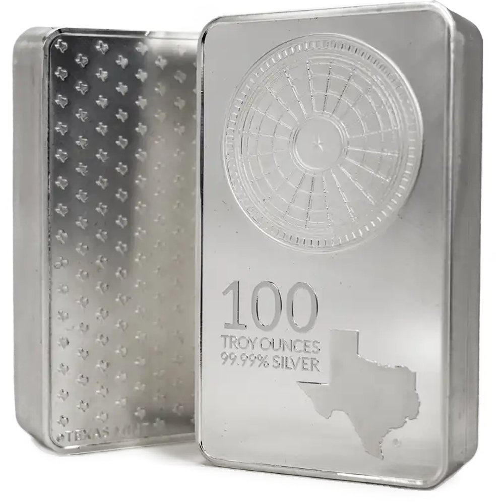 Buy 100 oz Texas Silver Bar - Front and Back