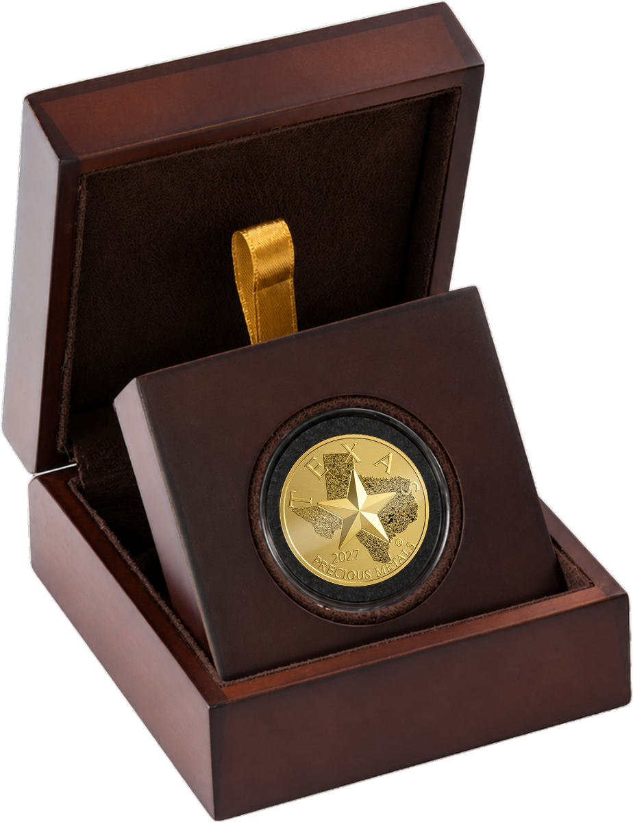      2027 Texas Gold Round (Reverse Proof) with Wooden Display Case *Texas Edition*                           
                            