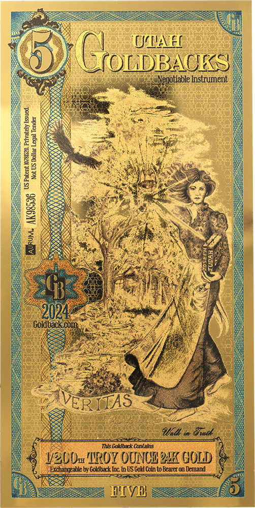 5 Utah Goldback Gold Note