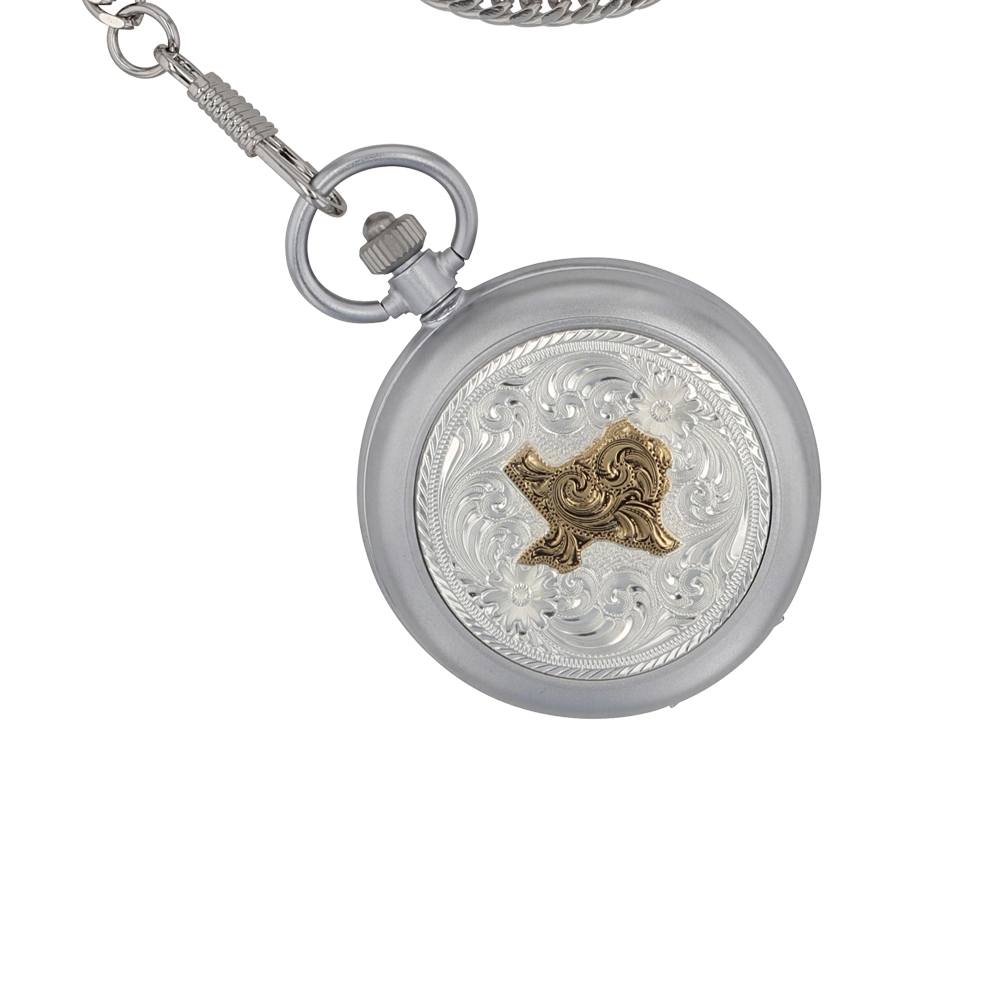 State of Texas Silver Inlay Pocket Watch