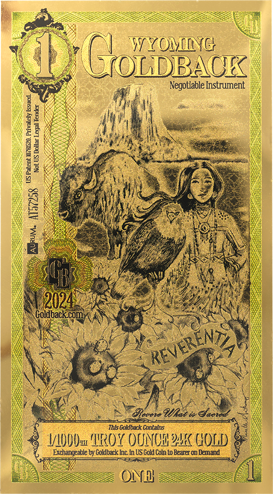 1 Wyoming Goldback Gold Note