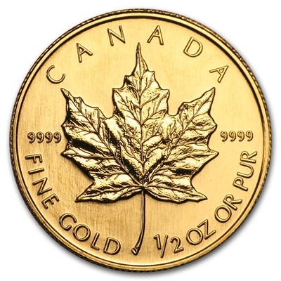 Reverse
of 1/2 oz Canadian Maple Leaf Gold Coin (Any Year)